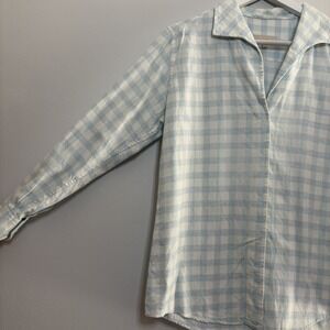 Sarah Alexandra Button Up 8 Blue White Gingham Cotton Cashmere Made In Italy